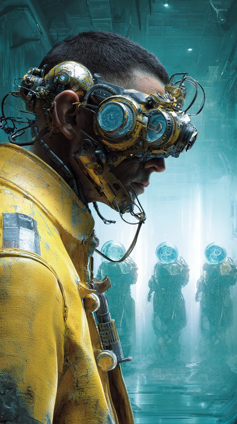 Sci fi man in steampunk goggles with skull respirator