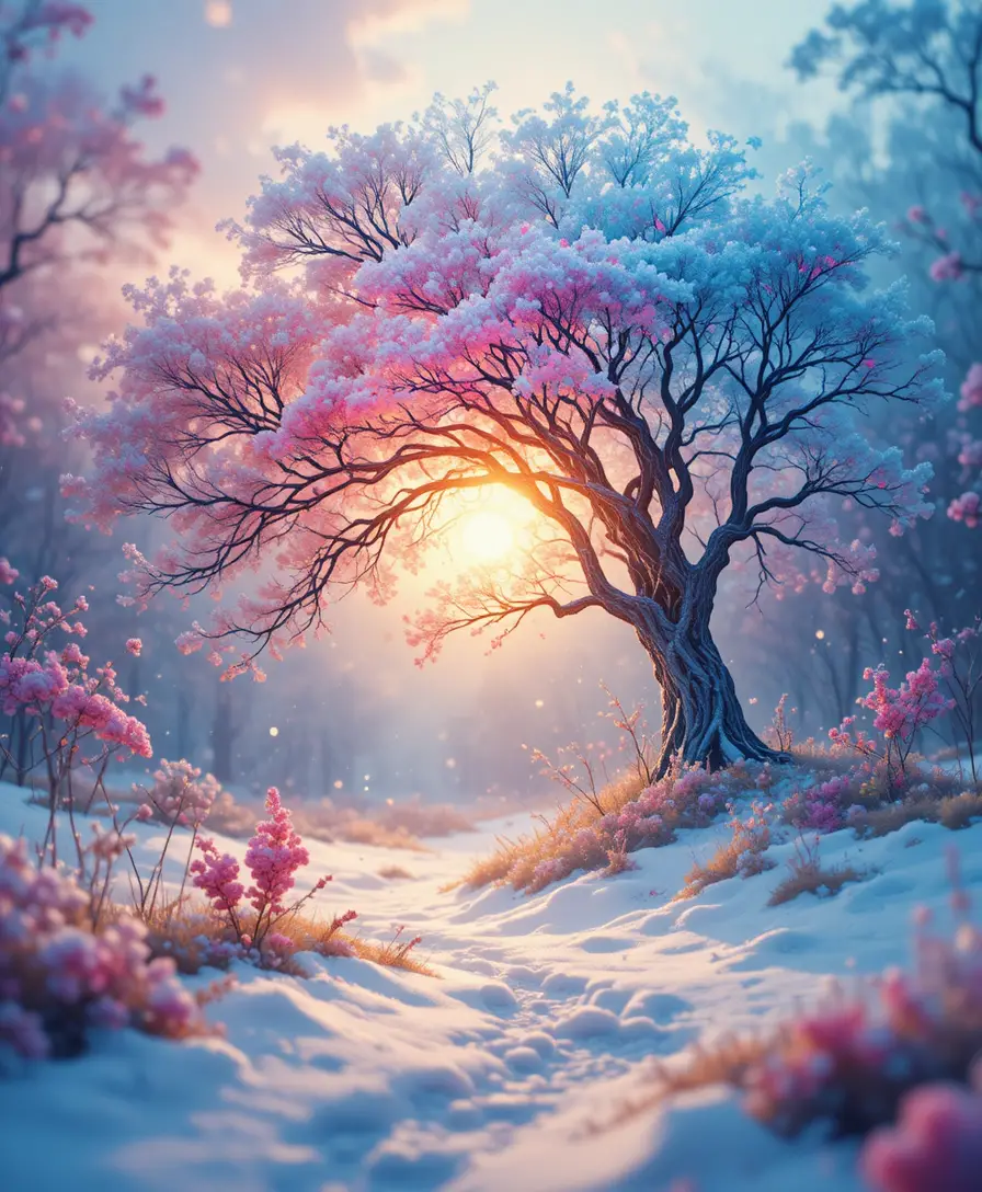 Joyful fractal winter solstice in vibrant gradient colors