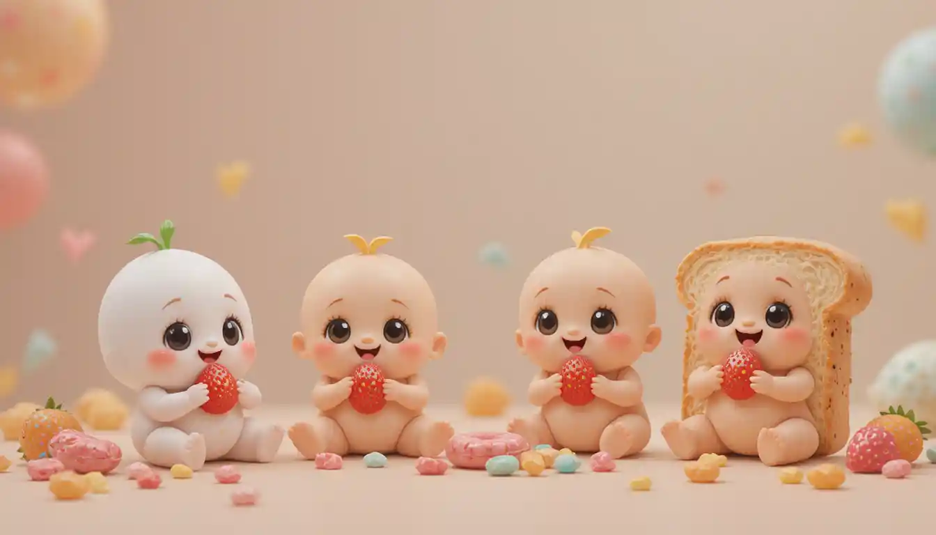 Banner CuteNibble con baby cibo kawaii e colori pastello