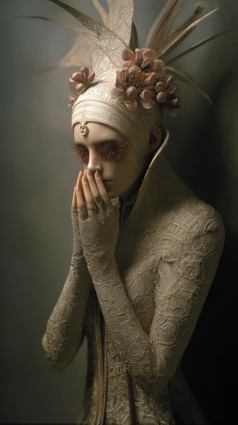 Surreal woman screaming in dramatic portrait with abstract light