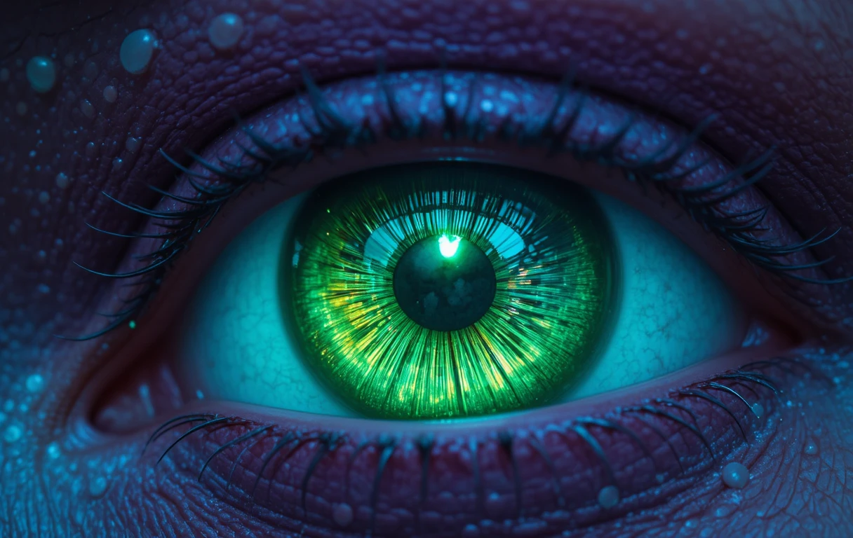 Mystisches Reptilienauge in Nahaufnahme mit leuchtender Iris