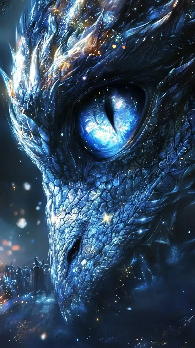 Mystical girl with glowing dragon eyes in darkness