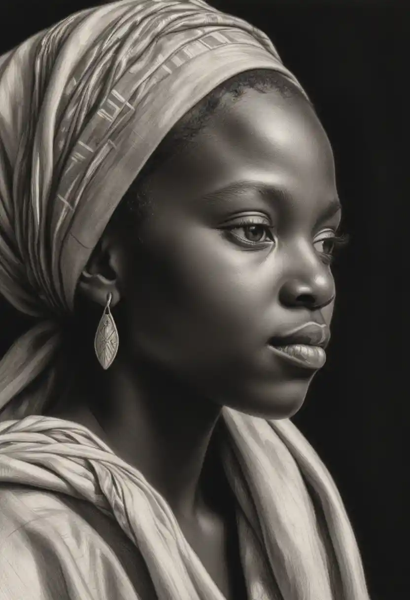 Sepia-Porträt eines afrikanischen Mädchens im Dreiviertelprofil