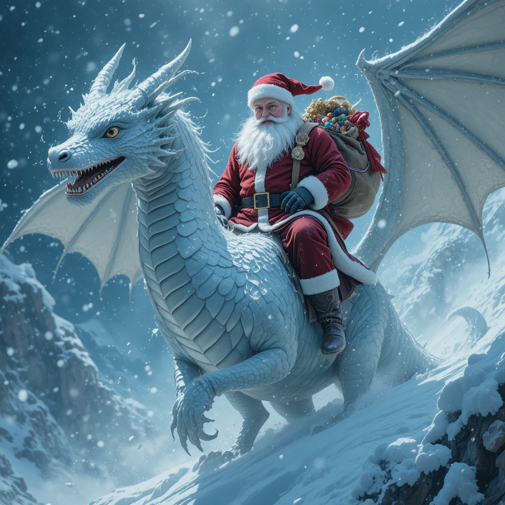 Santa Riding A Snow Dragon Through A Winter Storm