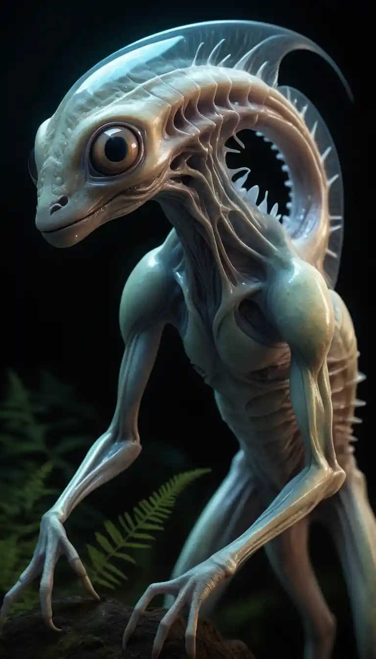 Bioluminescent Alien Creature In A Dense Forest