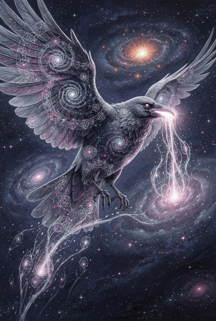 Transcendent Raven Spirit Dissolving Into Liquid Starlight