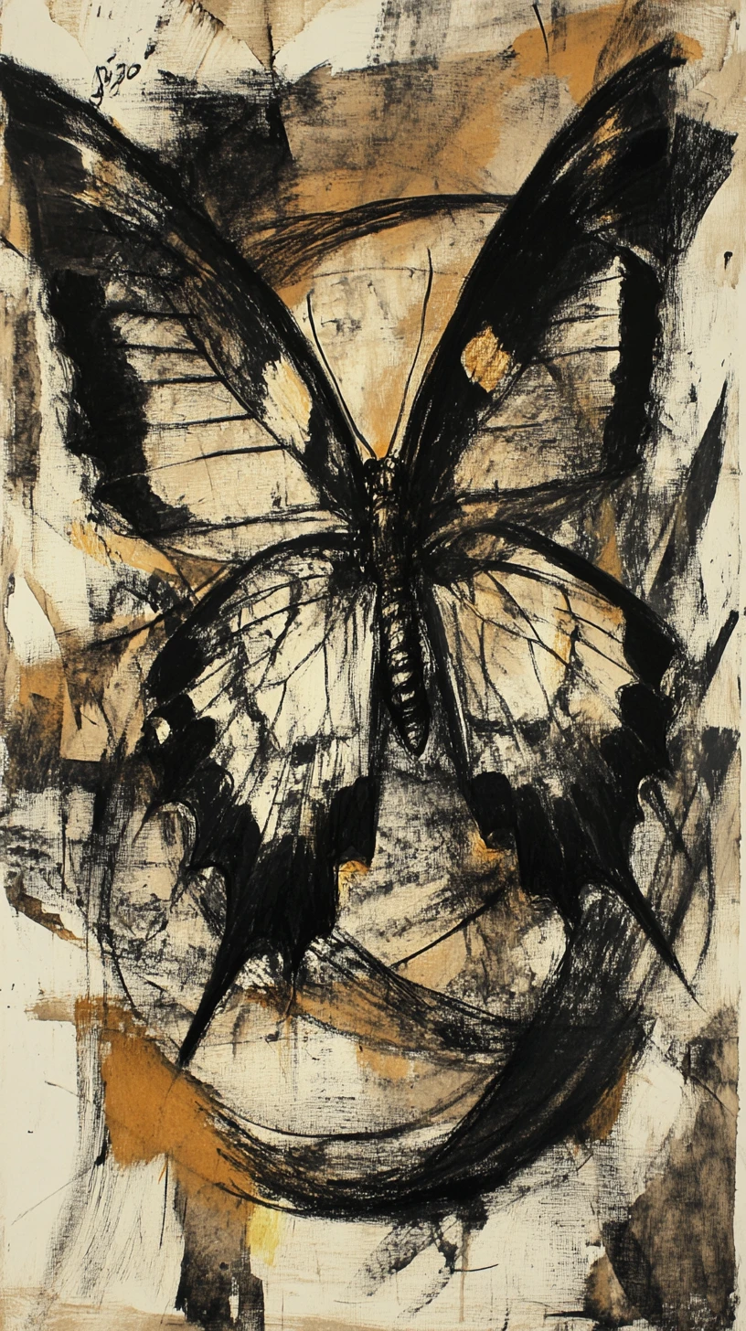 Erdschmetterling mit Drachenschuppenflügeln in abstrakter Bewegung