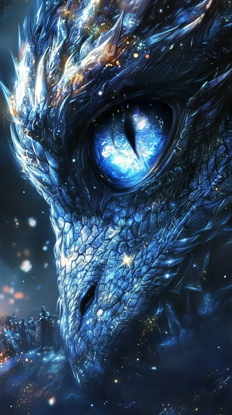 Mystical girl with glowing dragon eyes in darkness