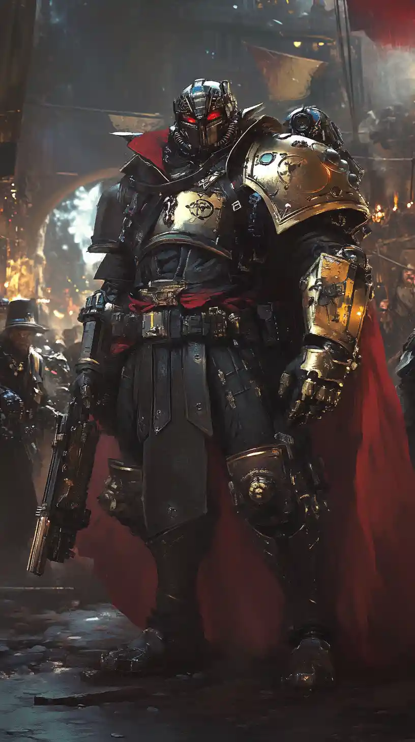 Fantasy steampunk heroes in stealth armor under soft light