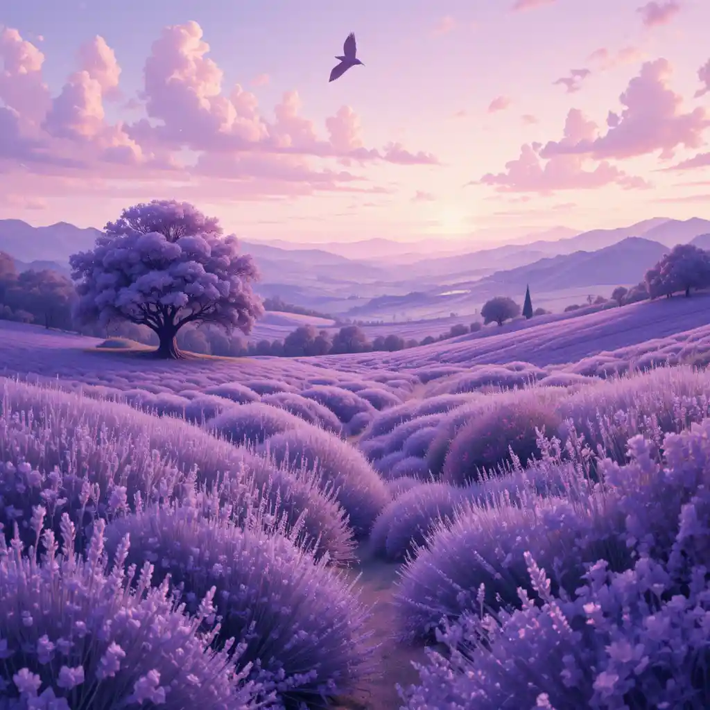 Paesaggio Romantico di Campo di Lavanda in Delicati Toni Lilla