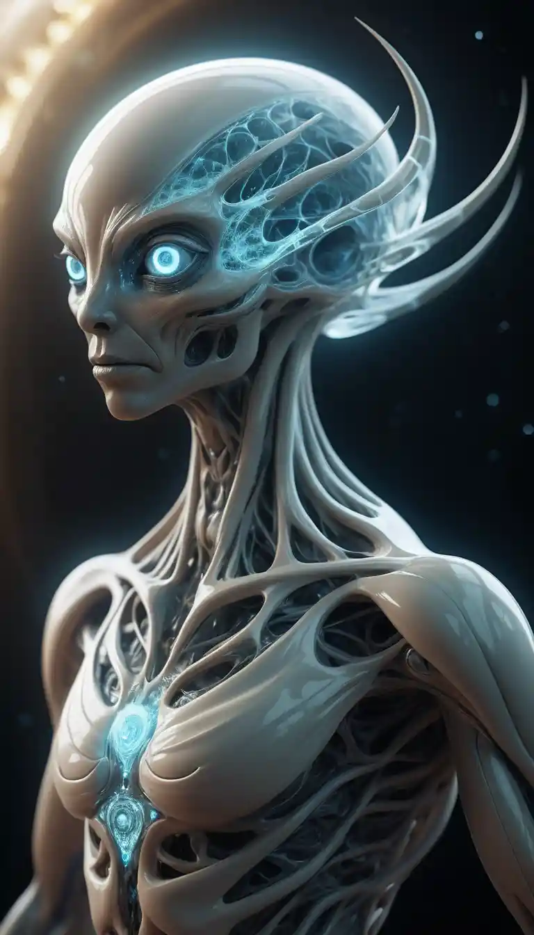 Spiritual Alien Creature With Luminous Fractal Energy Body