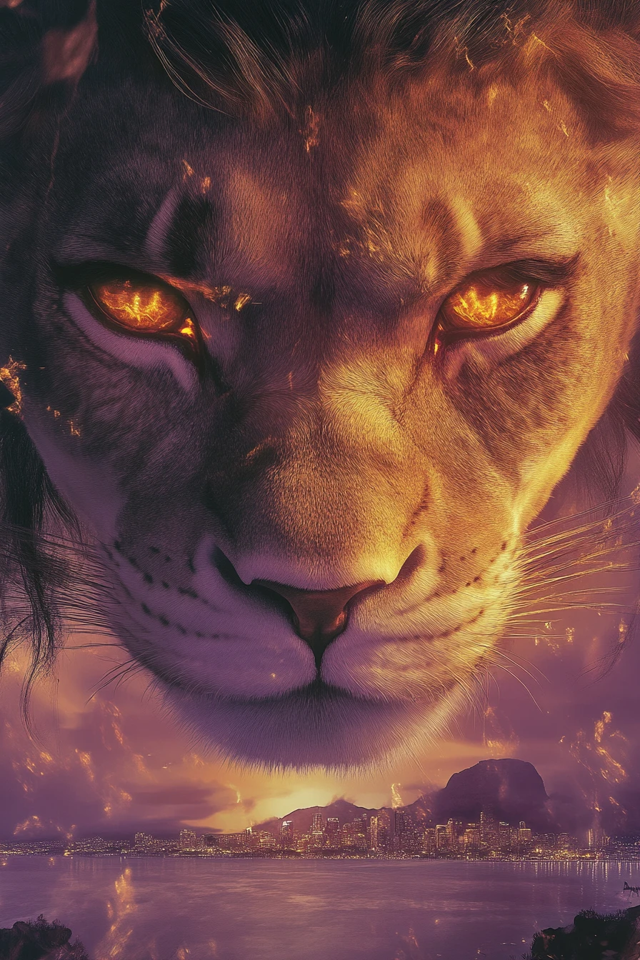 Cinematic lioness warrior woman with fierce amber gaze