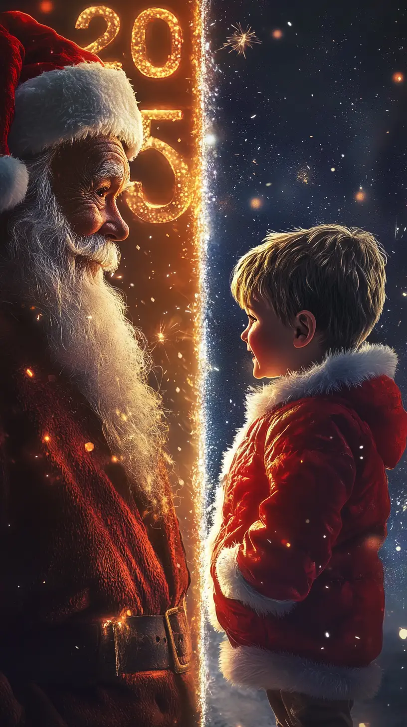 Old Santa And Young Boy Share A Magical New Year Moment