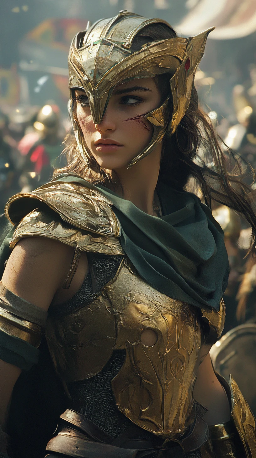 Close up of a battle scarred warrior woman in armor