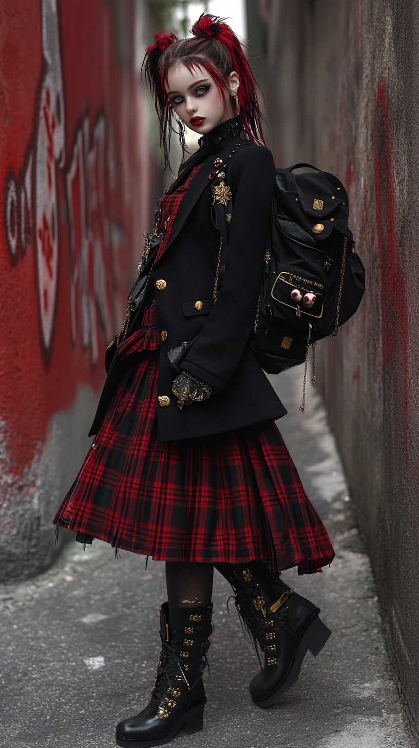 Gothic dressed young woman in an urban alleyway