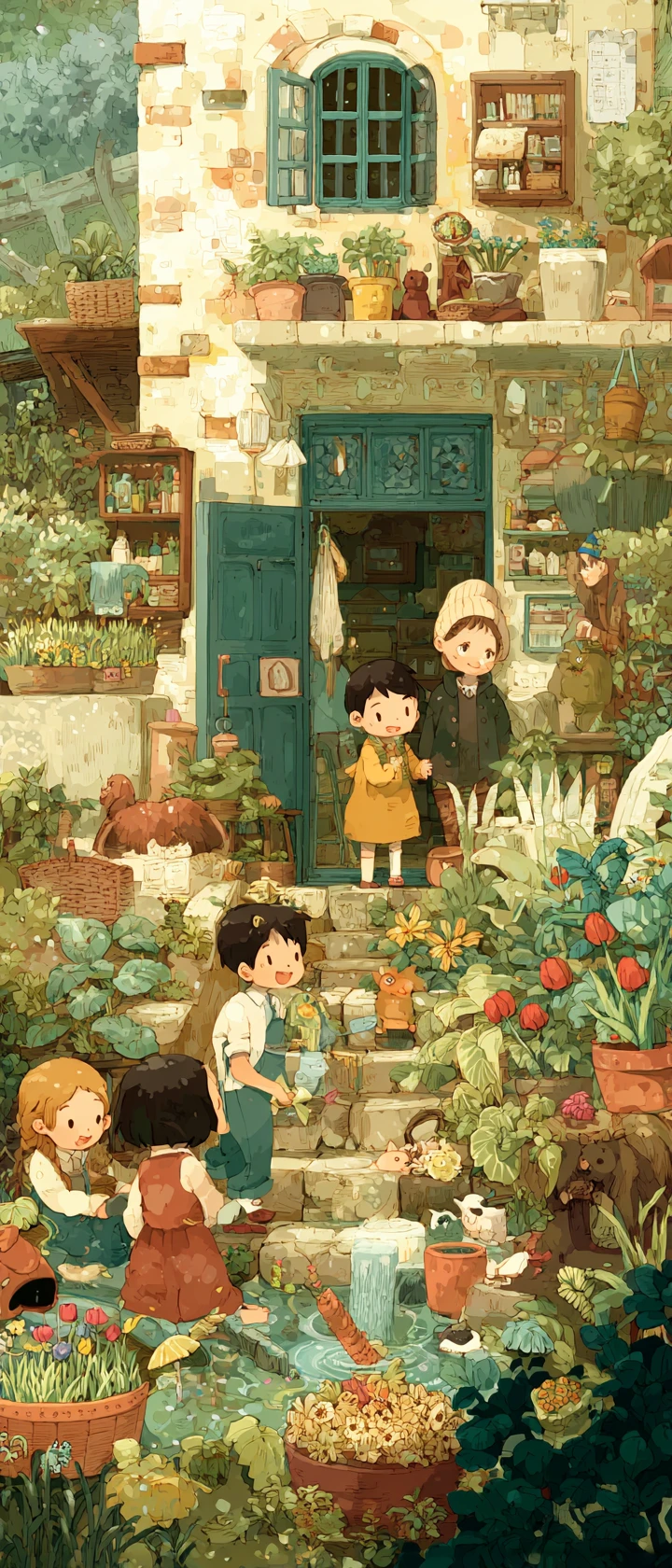 Children Playing Together In A Warm Colorful Garden