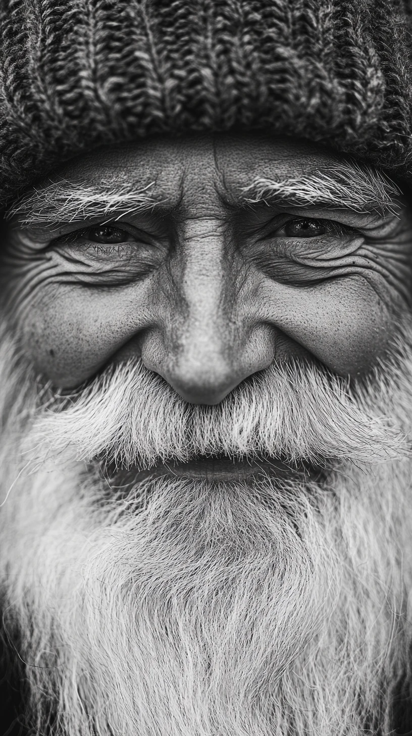 Smiling elderly man with long white beard in close up