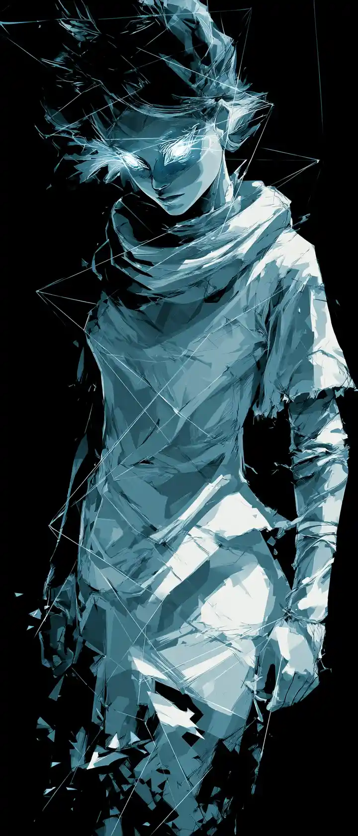 Eerie Woman Portrait In Fragmented Digital Environment