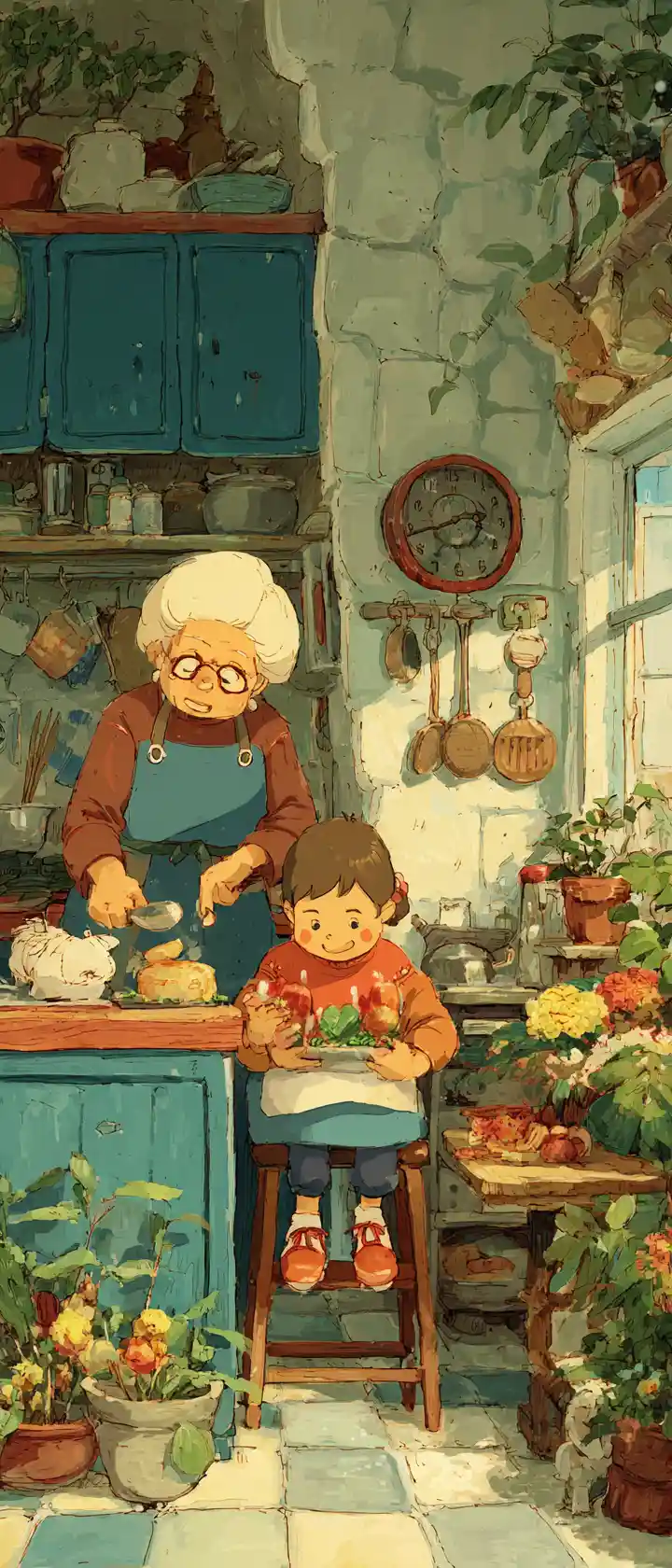Des enfants jouent ensemble dans un jardin chaleureux de style anime