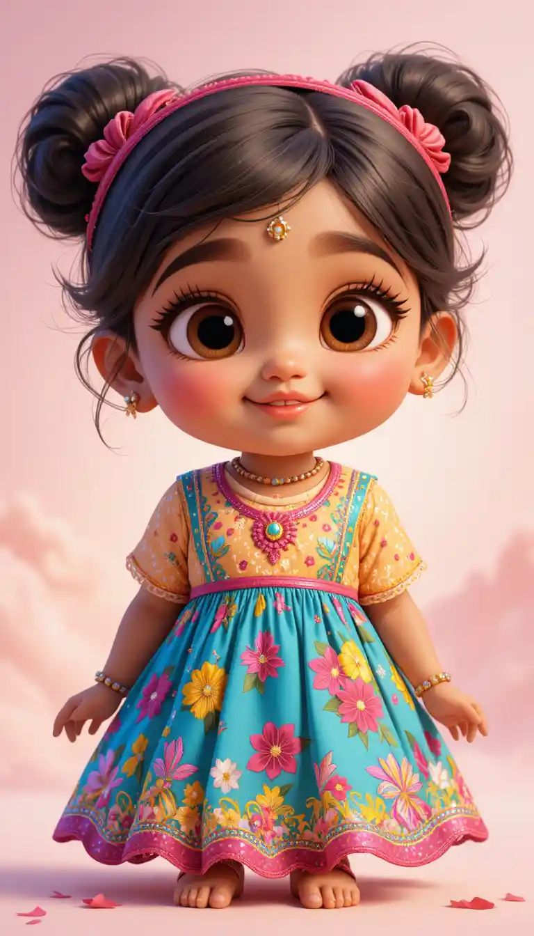 Cute Indian toddler girl smiling in colorful frock
