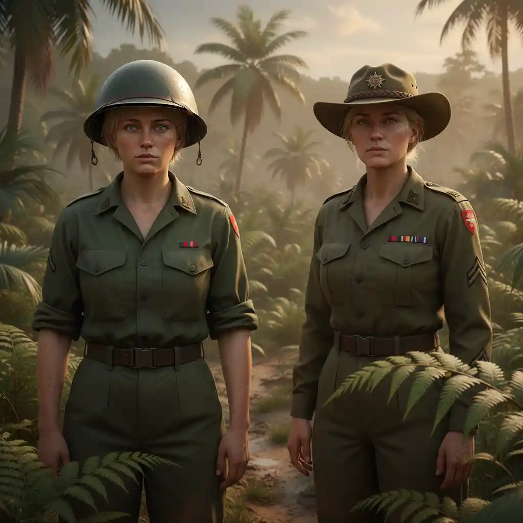 Australian mother soldier with daughter in Papua battlefield