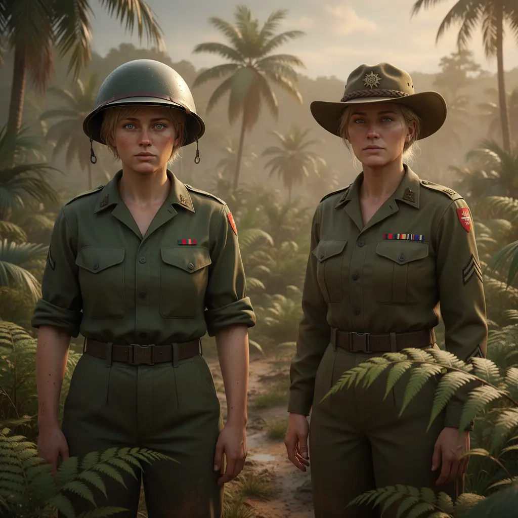Australian mother soldier with daughter in Papua battlefield