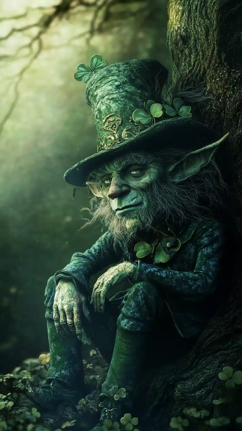 Surreal leprechaun in a dark fairytale fantasy illusion scene