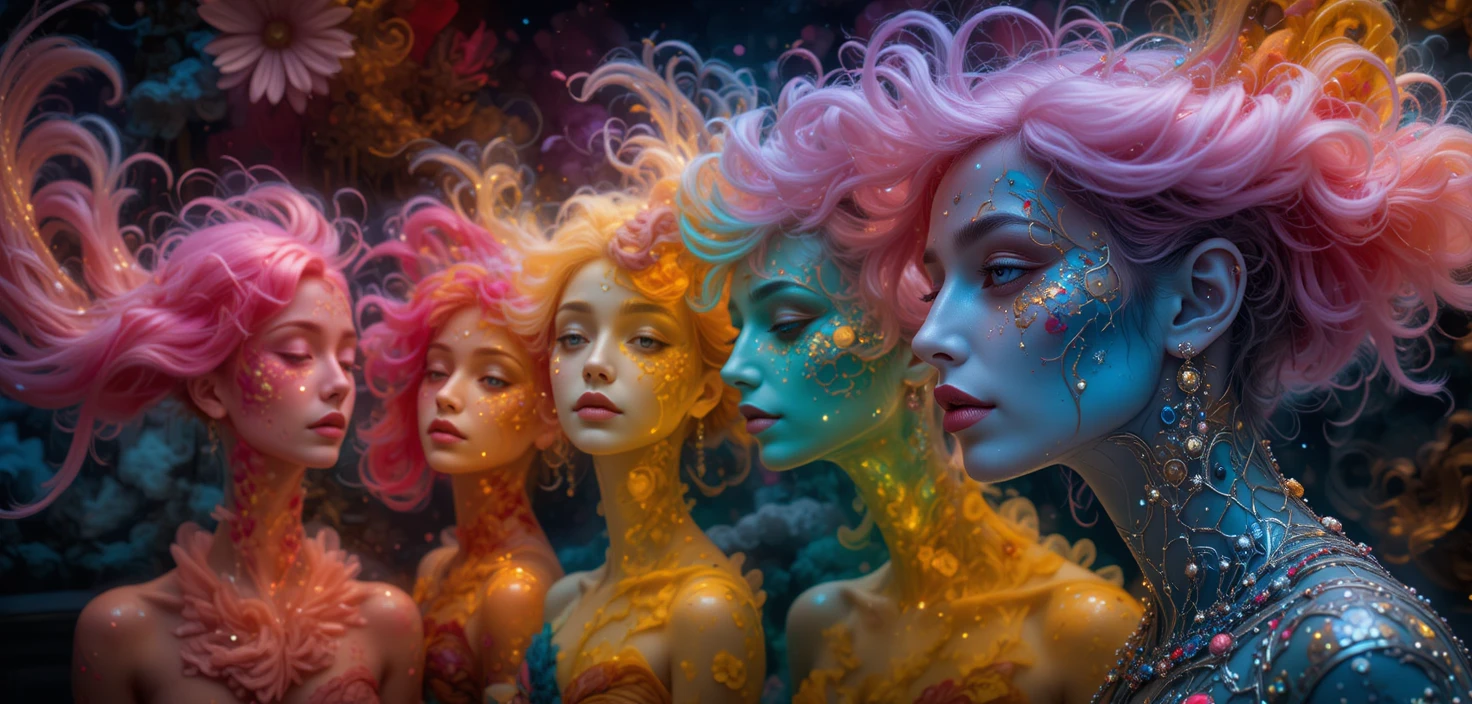 Colorful whimsical woman in a fantastical graphic illustration