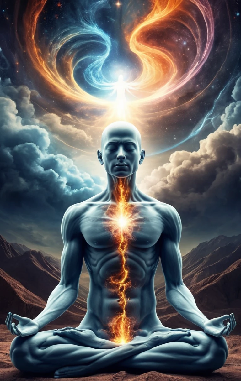 Calm soul meditating within a chaotic arguing crowd