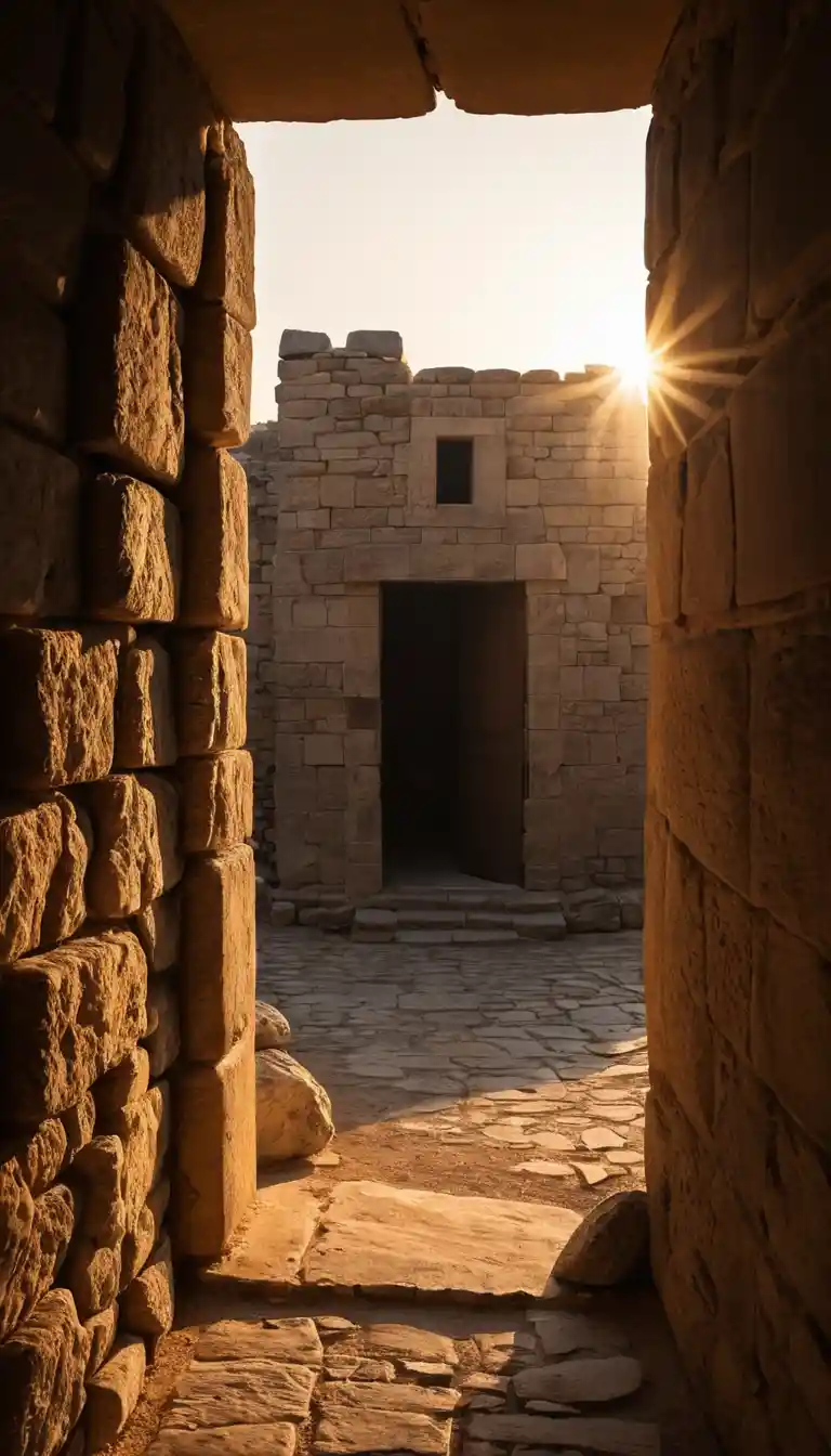Silhouette eines antiken Steinhauses in Nazareth bei Morgendämmerung