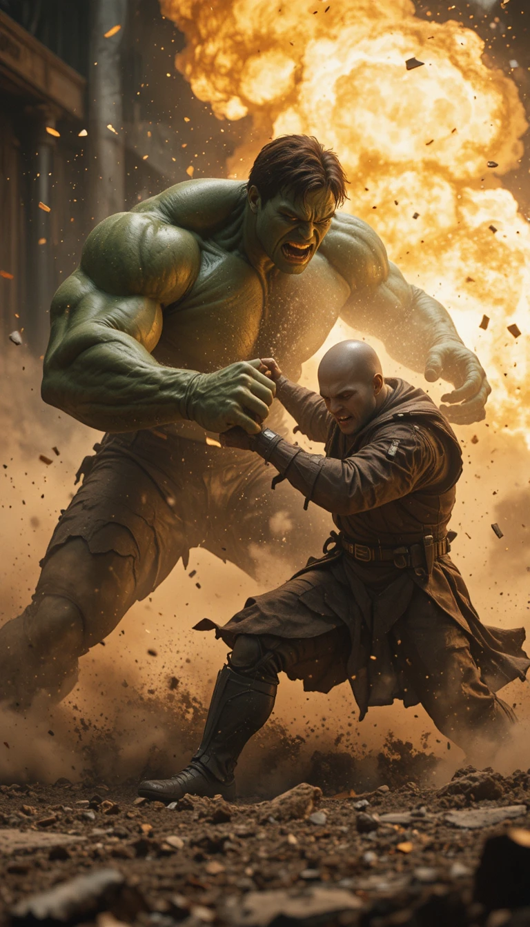 Superhero punch shattering the ground in epic battle