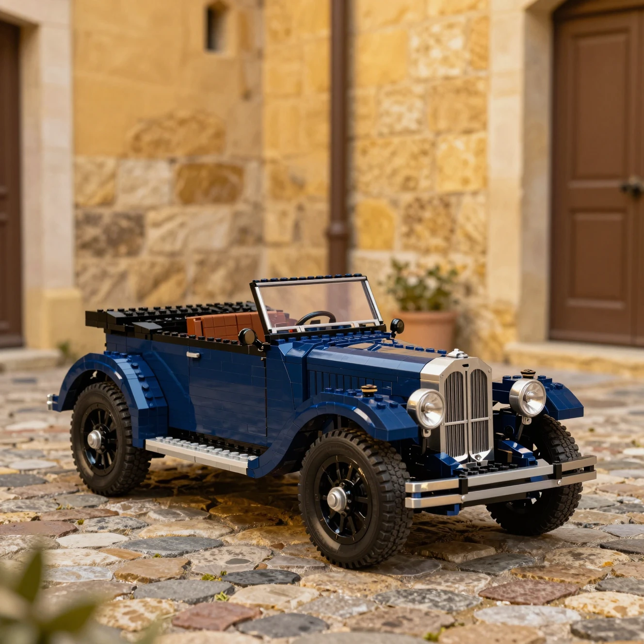 Vintage Lego Citroen Car In Sunlit Stone Courtyard
