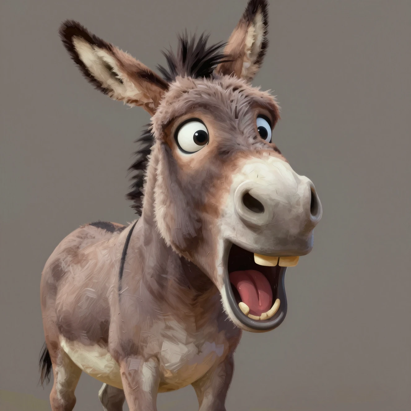 Burro de caricatura en primer plano con expresión de sorpresa exagerada