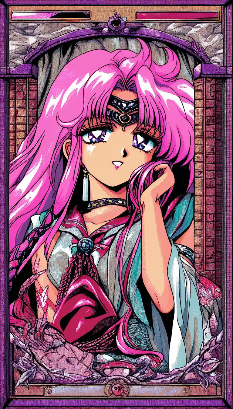 Retro pixel art anime girl in miko priestess outfit