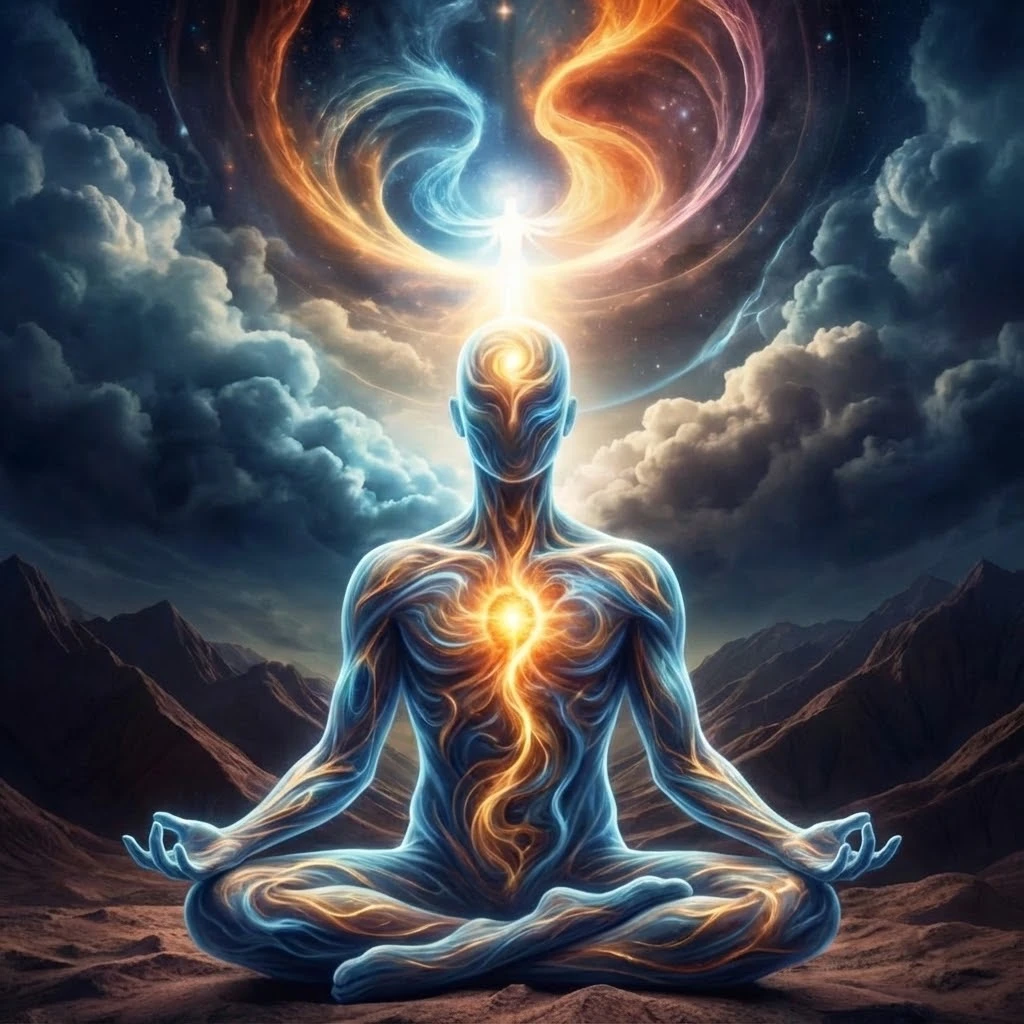 Figura spirituale astratta senza corpo umano dettagliato