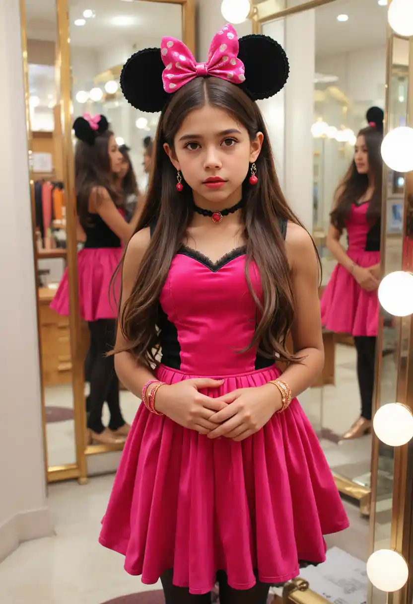Tween boy dressed as a girl in a Minnie inspired outfit