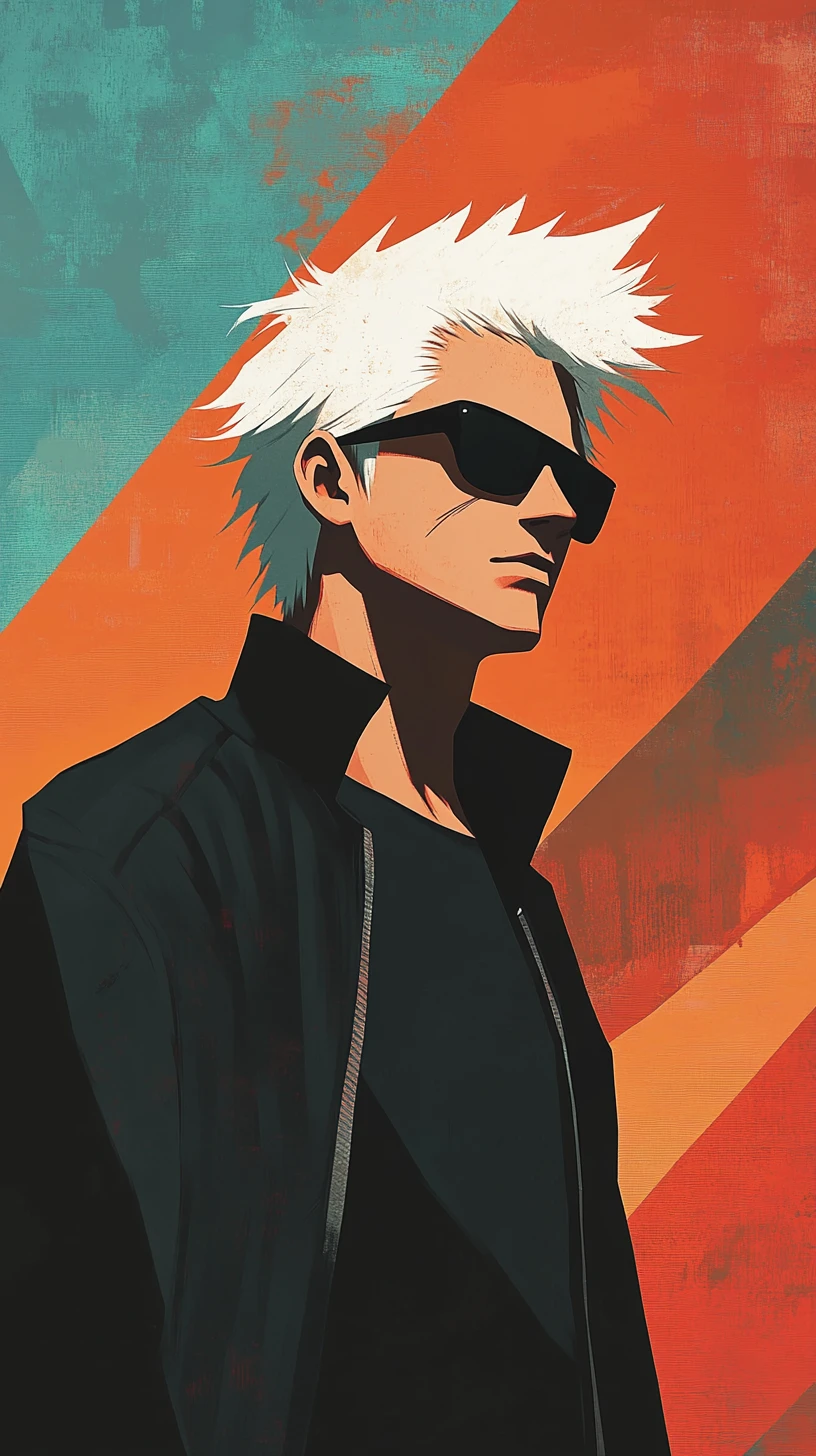 Hombre de anime estoico dividido por colores cálidos y fríos