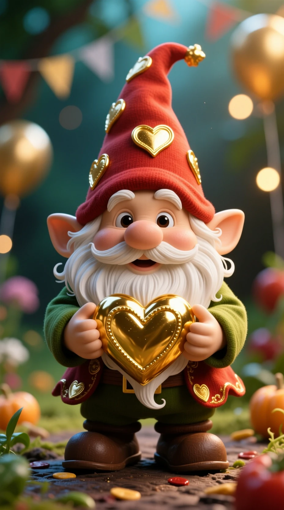 Kindhearted gnome sharing food in a fantasy scene