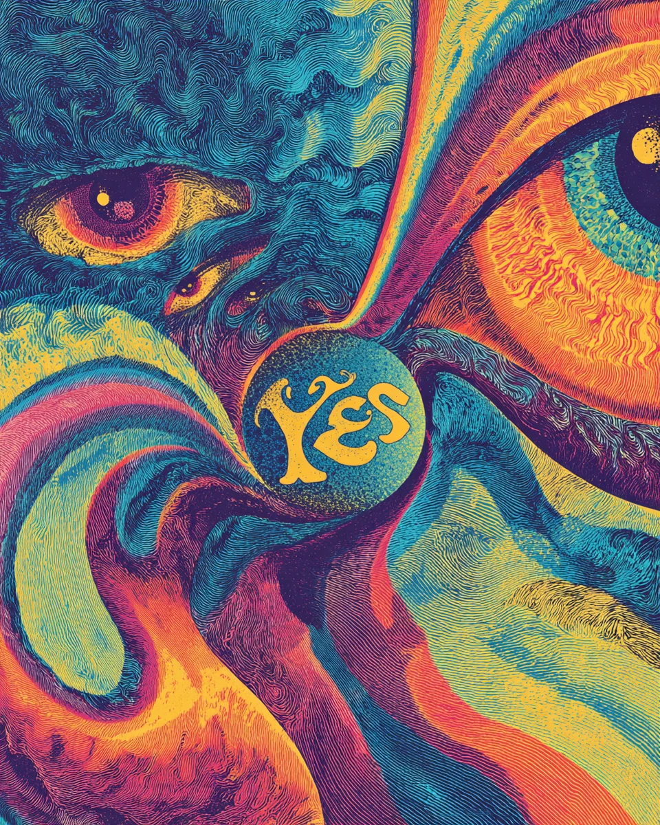 霓虹迷幻專輯封面與旋繞超現實符號