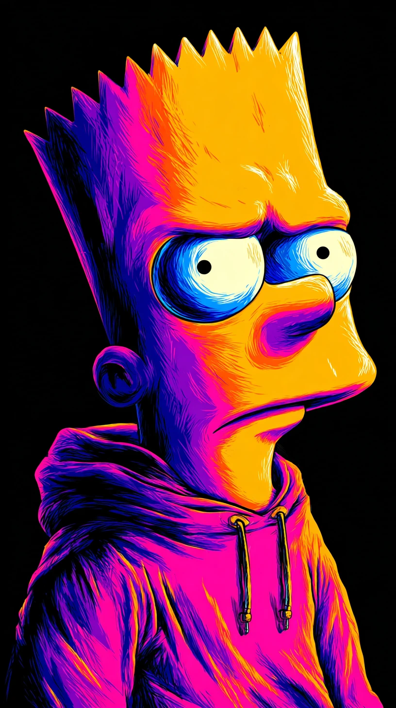 Sullen cartoon boy portrait with neon underlighting