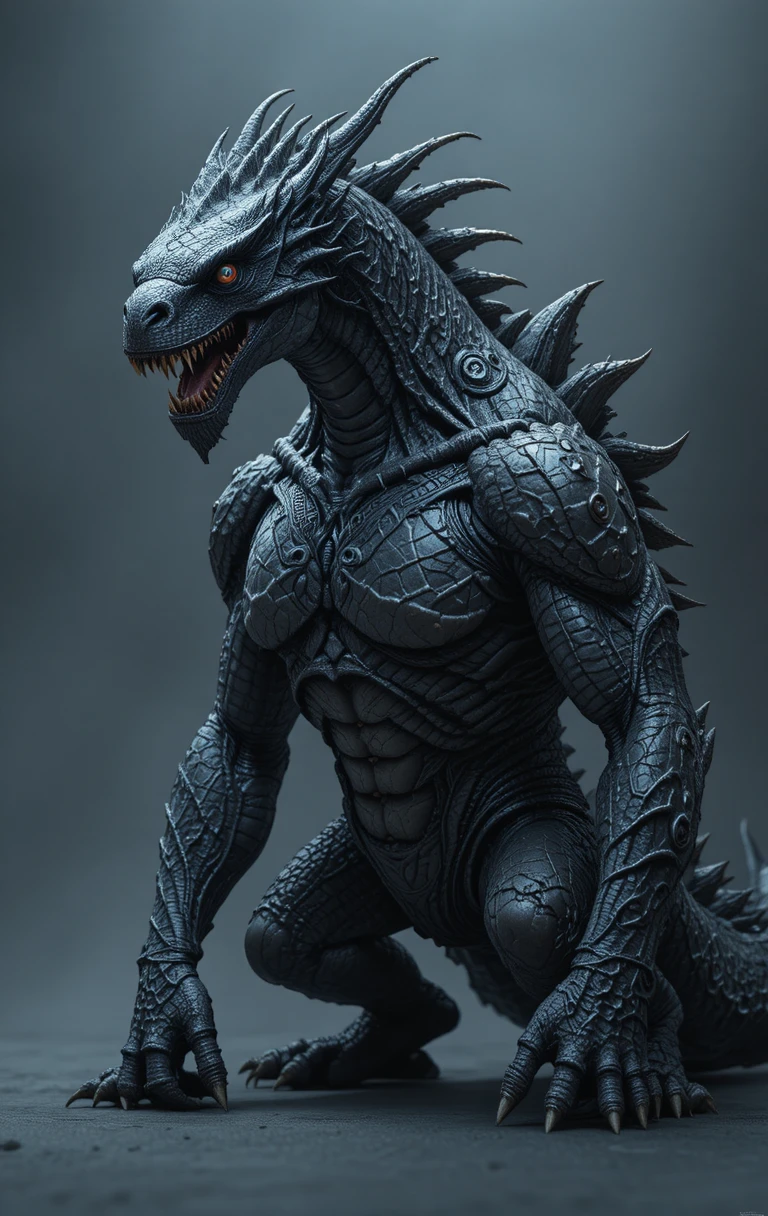 Powerful dragon with glowing eyes and tribal chest tattoo