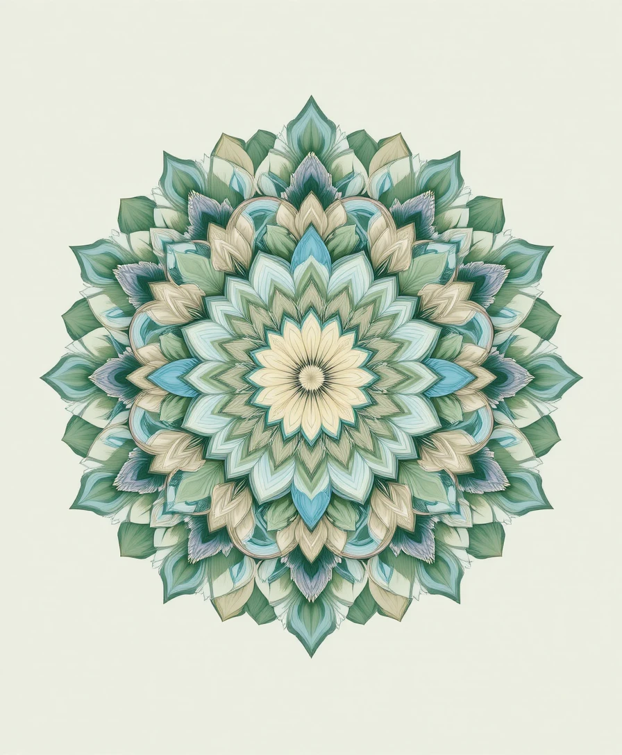 Illustration apaisante de mandala floral aux doux tons pastels