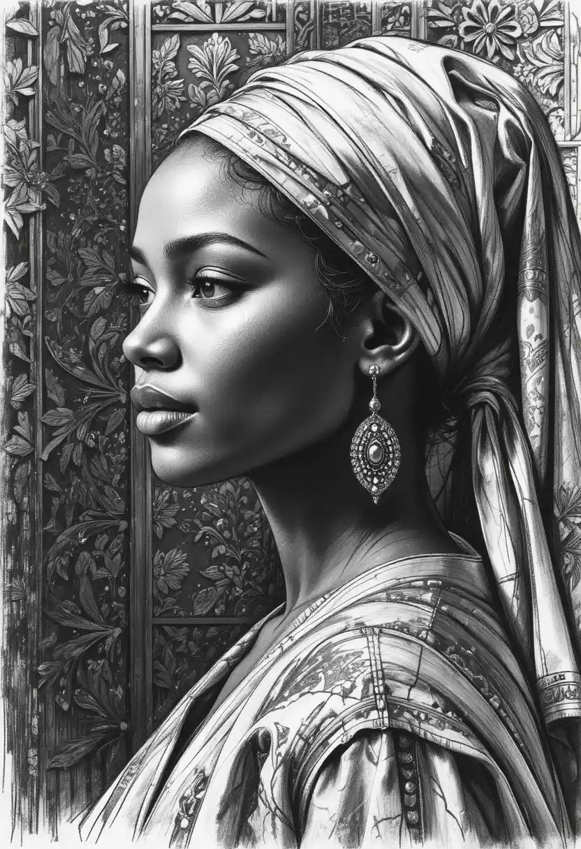 Portrait sépia d’une jeune fille africaine avec foulard traditionnel