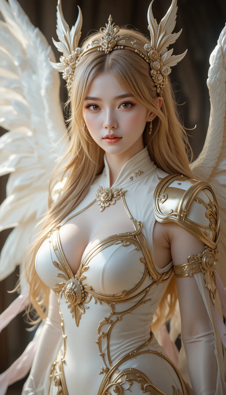 金色鎧甲的翼之天使女子肖像