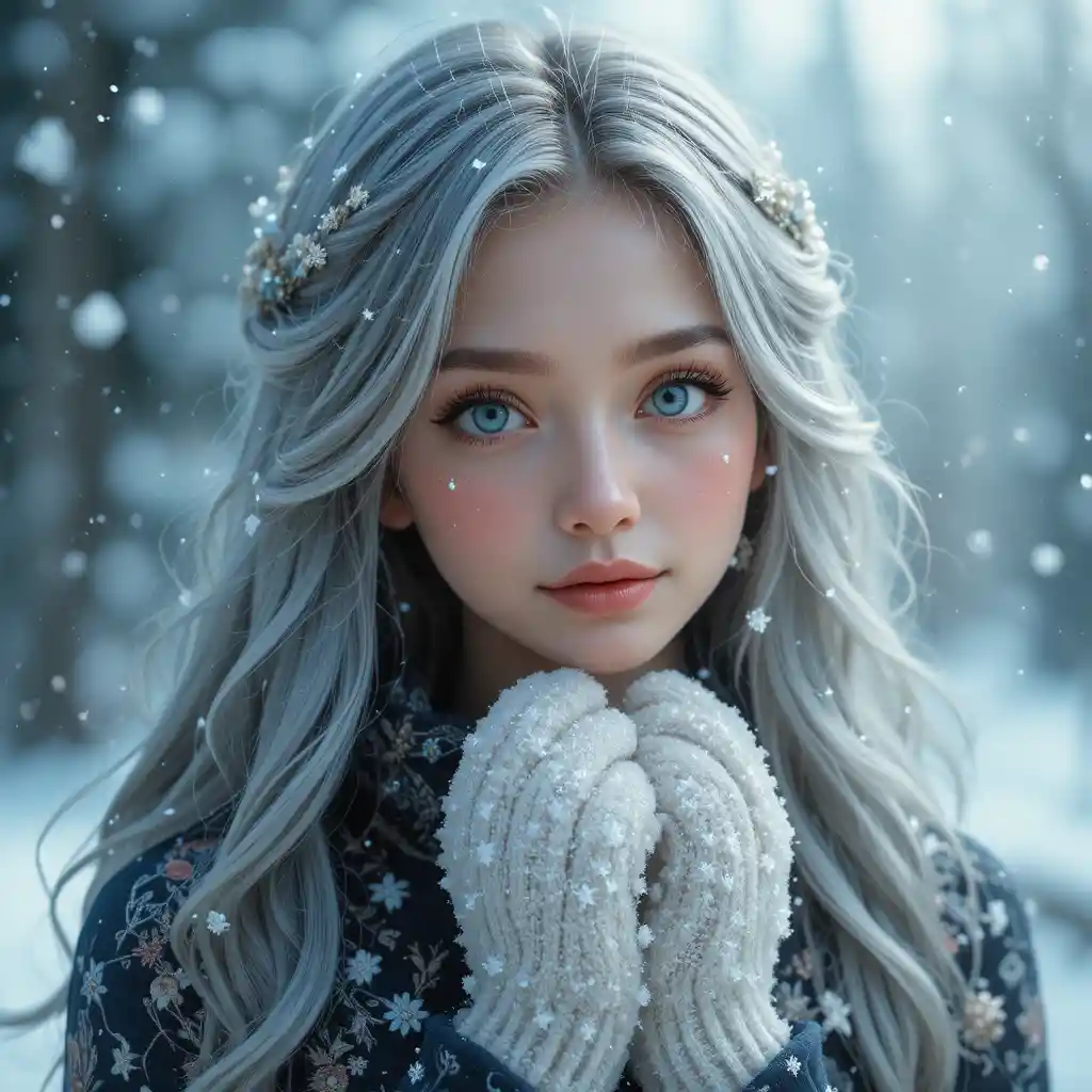 銀髮與雪花的飄渺冬季少女