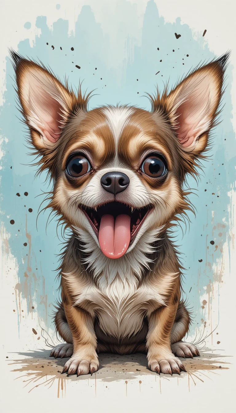 Scruffy chihuahua with big eyes and tongue out portrait