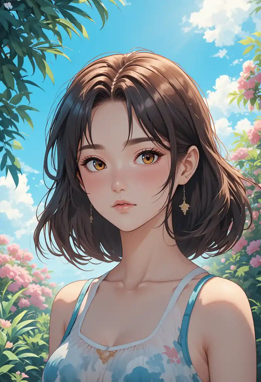 Anime girl in bright retro summer anime illustration