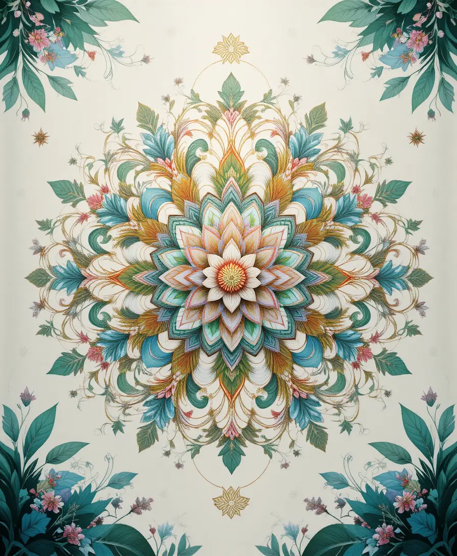 Zen floral mandala illustration with soft harmonious colors