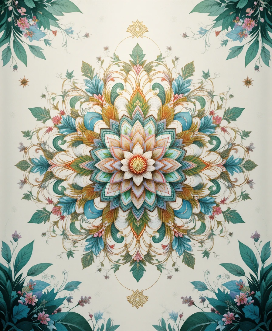 Illustration de mandala floral zen aux couleurs douces et harmonieuses