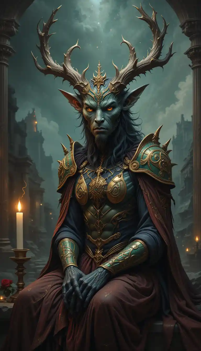 Regal fantasy creature portrait in old master oil style